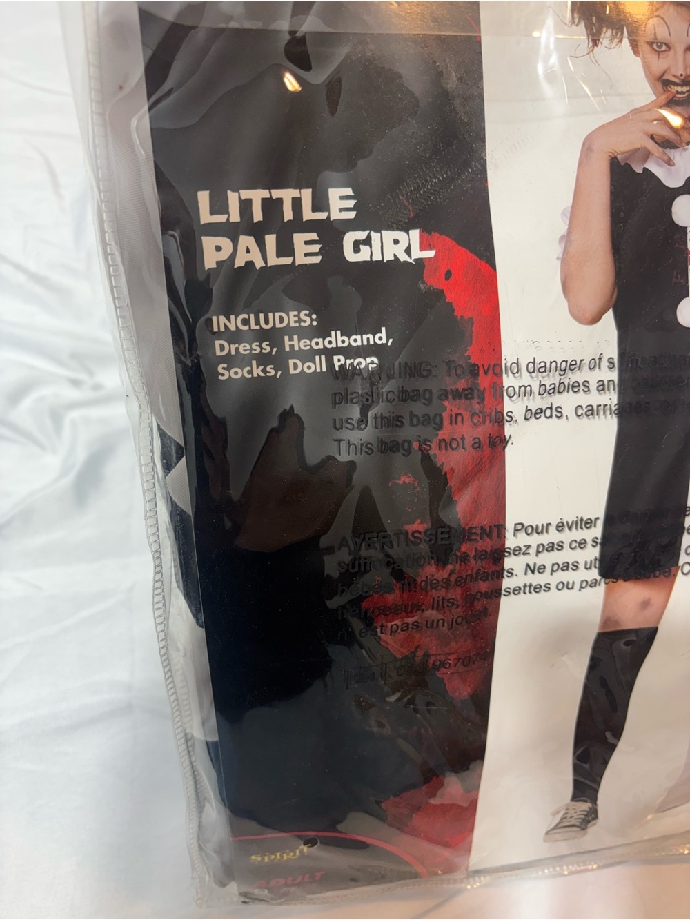 Spirit Halloween Little Pale Girl Adult Large Costume BNIB - Never Worn